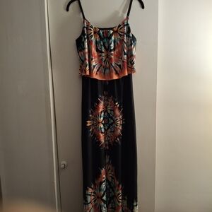 Bailey Blue Tie-Dye Maxi Dress - Black and Orange Multicolor